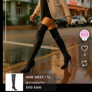 NINE WEST / Tacy 3 / Over / The Knee / Black / Boots / Faux Leather / Stiletto H